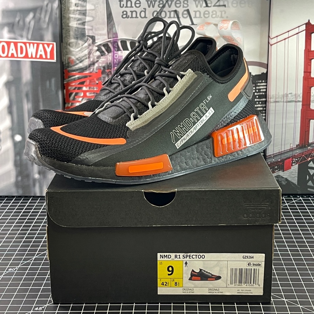 Adidas NMD_R1 Spectoo Men's Shoes Core Black Carbon Team Solar Orange Size 9 US